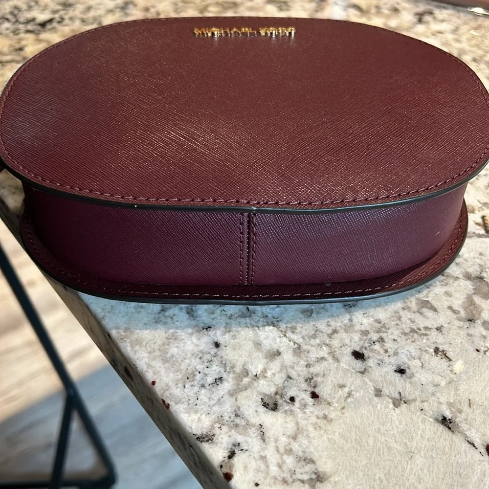 Michael Kors Plum Saffiano‎ Leather Oval Crossbody Bag with Gold Hardware